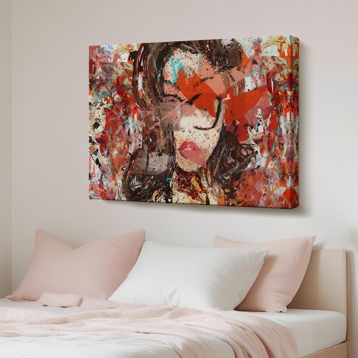 Abstract Woman Face Red Splash Contemporary Portrait Painting Print