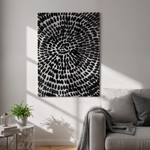 Spiral Abstract Canvas Art Bold Black And Beige Wall Decor Optical Illusion Minimal Print Framed Energy Vortex Poster For Modern Spaces