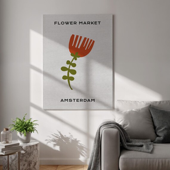 Flower Market Amsterdam Red Tulip Mid Century Modern Graphic Poster