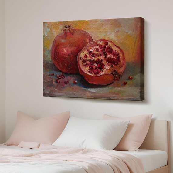 Classic Ripe Pomegranates Still Life Rich Red Oil Painting Poster