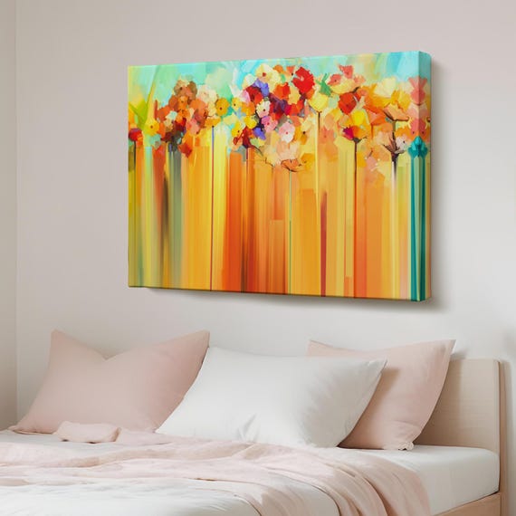 Abstract Flowers Oil Painting Look Decorative Canvas Wall Art Large Flower Print Modern Decor