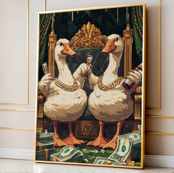 Gangster Goose Throne Poster Funny Bird Wall Art Hip Hop Animal Print Rich Decor For Bathroom Or Office