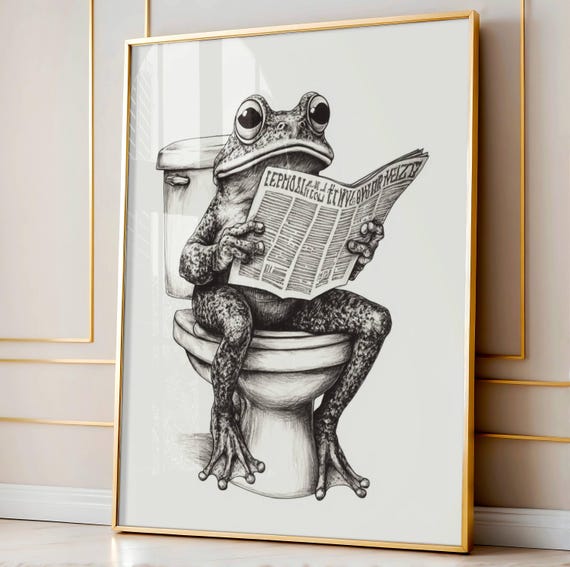 Retro Frog Poster, Funny Bathroom Wall Art Print