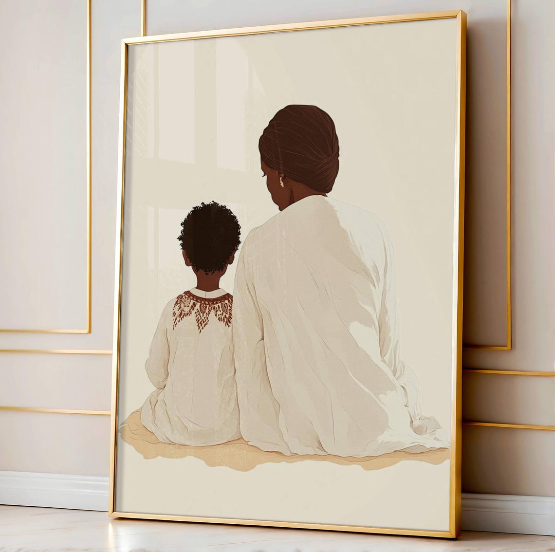 African Mother And Child Prayer Minimalist Neutral Family Poster