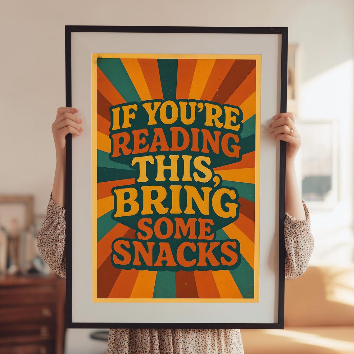 Bring Some Snacks Typography Poster Art Print Instant Wall Humor