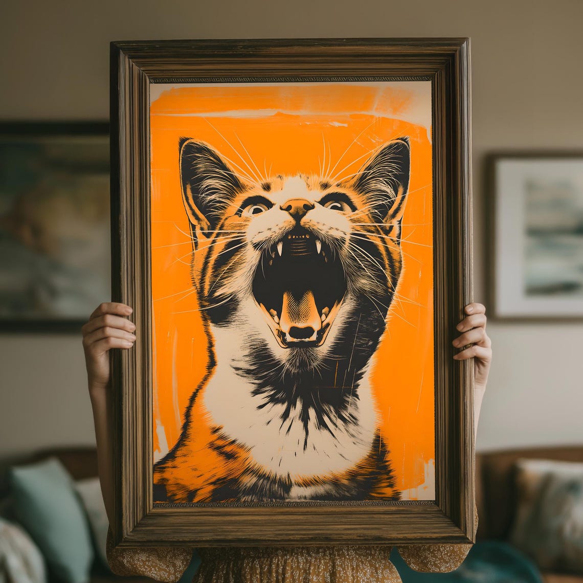 Yawning Orange Tabby Cat Bold Pop Art Feline Portrait Funny Poster