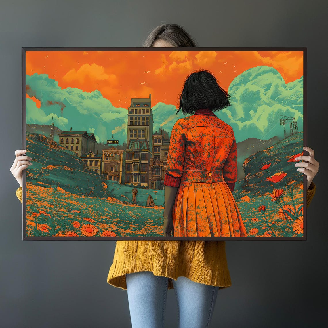 The Future Retro Futuristic Illustration Wall Art Print Home Decor