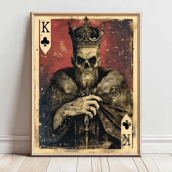 King Of Clubs Skull Crown Gothic Playing Card Dark Horror Poster