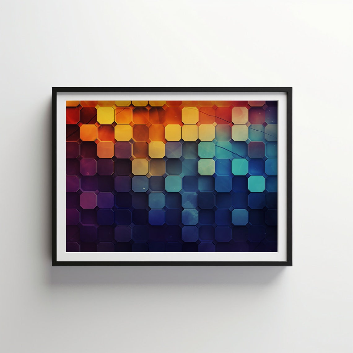 Retro Neon Gradient Tile Grid Orange to Blue Abstract Poster