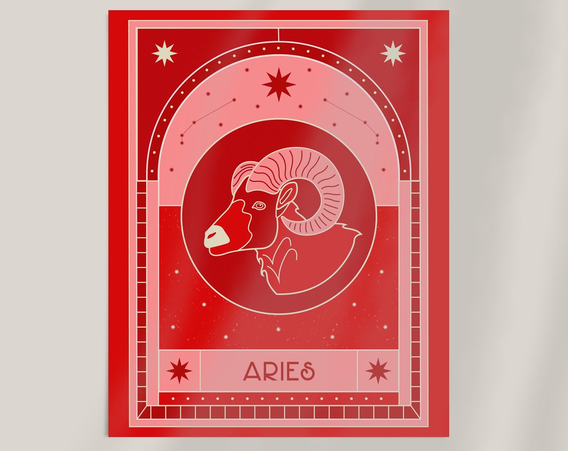 Aries Zodiac Red Ram Constellation Celestial Retro Astrology Poster