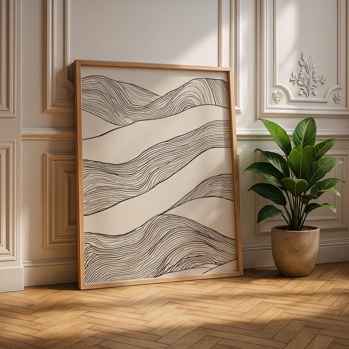 Contours No 1 Minimal Black Line Waves Japandi Abstract Art Poster