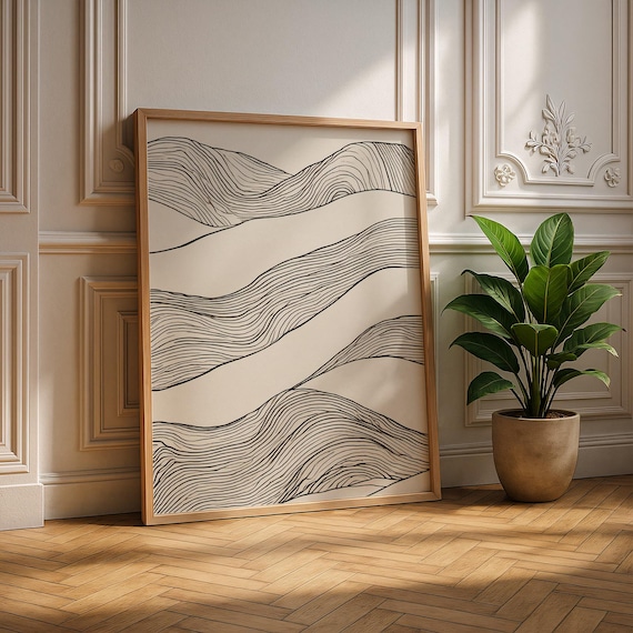 Contours No 1 Minimal Black Line Waves Japandi Abstract Art Poster