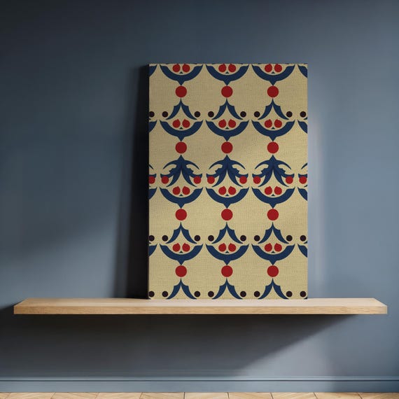 Geometric Canvas Wall Art Bold Red Blue And Beige Pattern Mid Century Modern Kitchen Decor Framed Abstract Print Stylish Home Interiors
