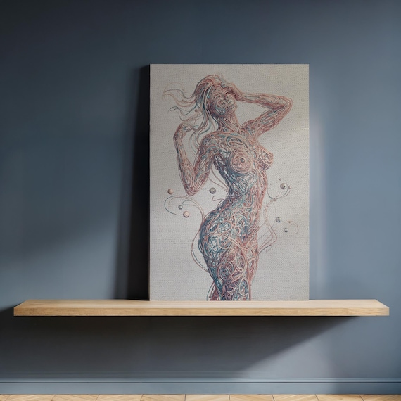 Abstract Female Figure Intricate Scribble Line Champagne Canvas Print