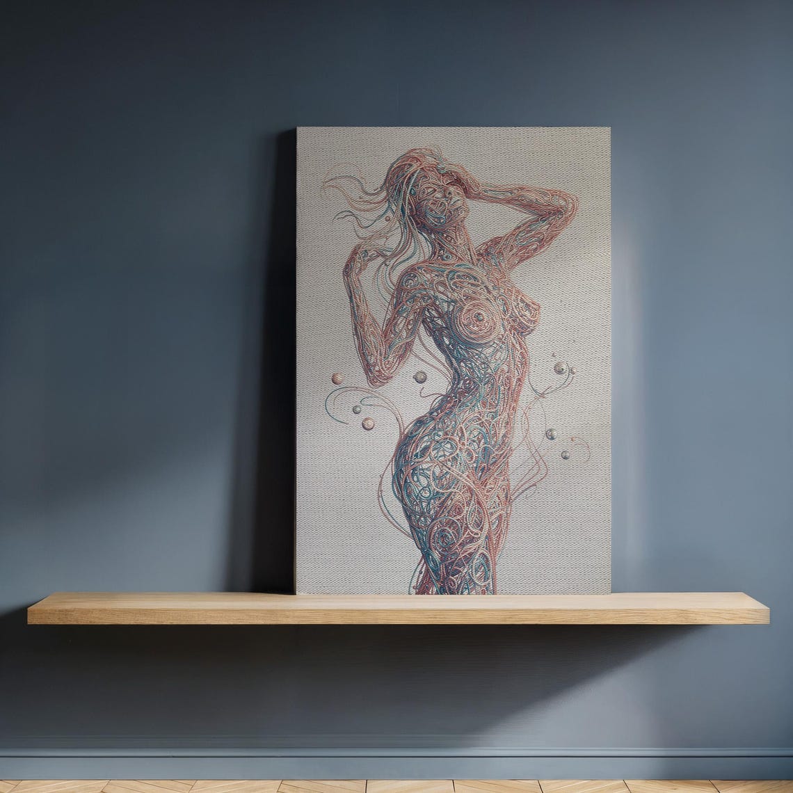 Abstract Female Figure Intricate Scribble Line Champagne Canvas Print
