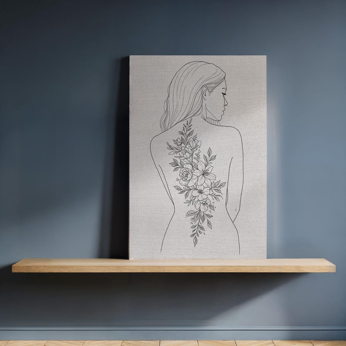 Minimalist Woman Floral Back Line Art Elegant Feminine Drawing Poster
