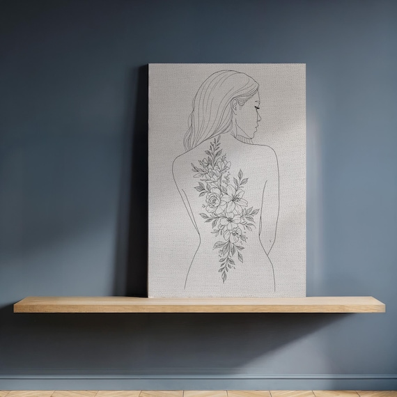 Minimalist Woman Floral Back Line Art Elegant Feminine Drawing Poster