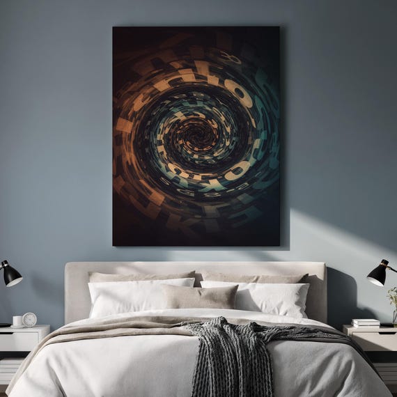 Framed Letter Spiral Canvas Wall Art Abstract Typography Vortex Print For Bedroom Dark Modern Statement Poster Creative Home Decor