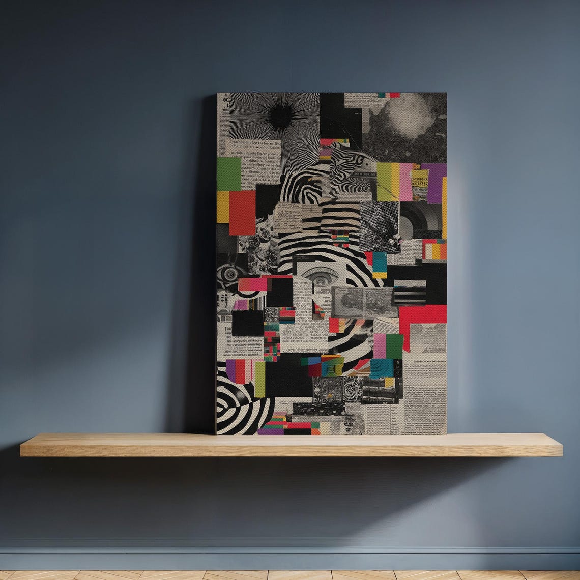 Abstract Newspaper Collage Eye Zebra Stripes Modern Pop Art Poster