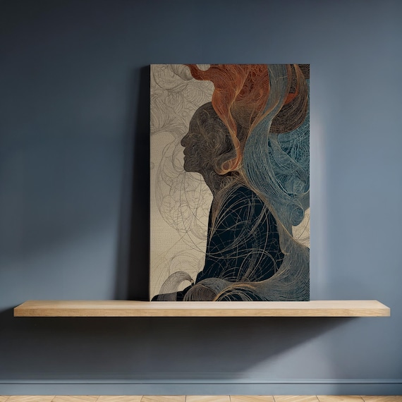 Abstract Flowing Line Art Woman Profile Portrait Poster In Teal Rust