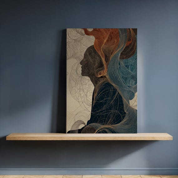 Framed Abstract Portrait Canvas Wall Art Line Woman Silhouette In Flowing Motion Minimalist Surreal Print For Modern Home Decor
