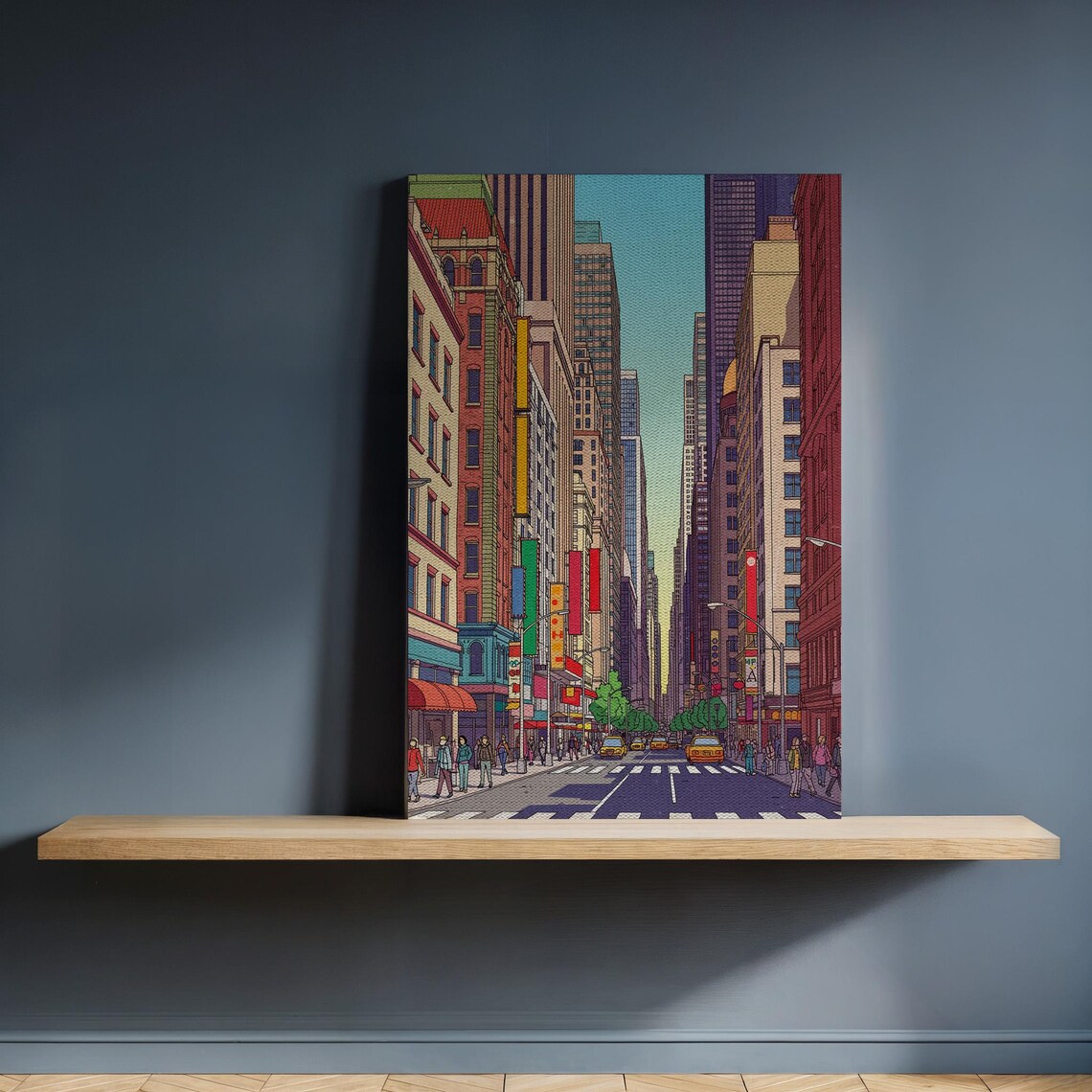 Colorful New York Street Yellow Cabs Urban Cityscape Art Poster