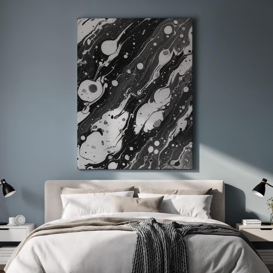 Black And White Marbled Abstract Diagonal Swirl Modern Poster