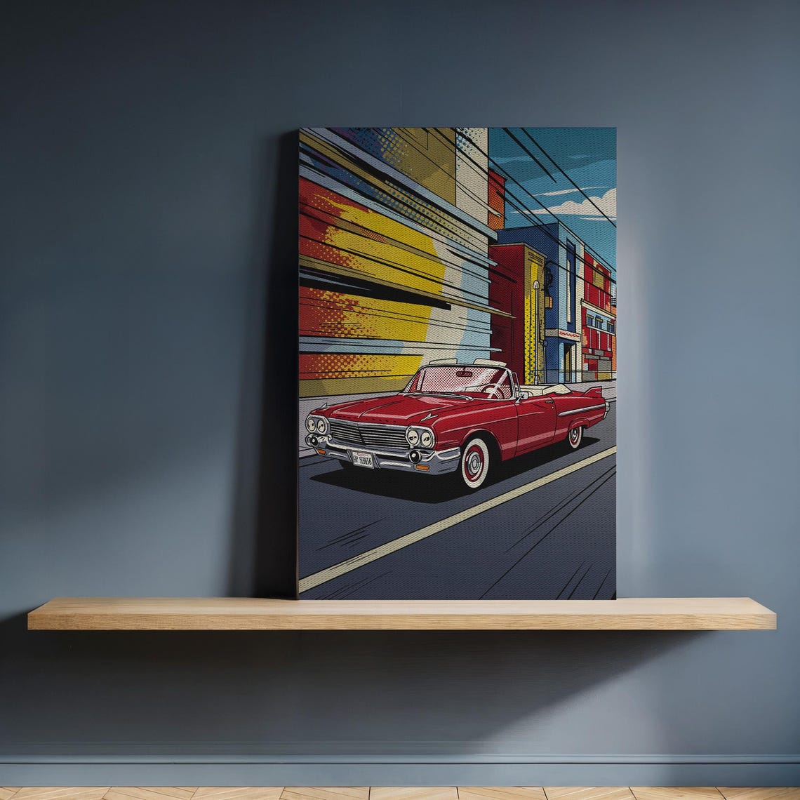 Pop Art Red Convertible Classic Car Retro Street Scene Poster