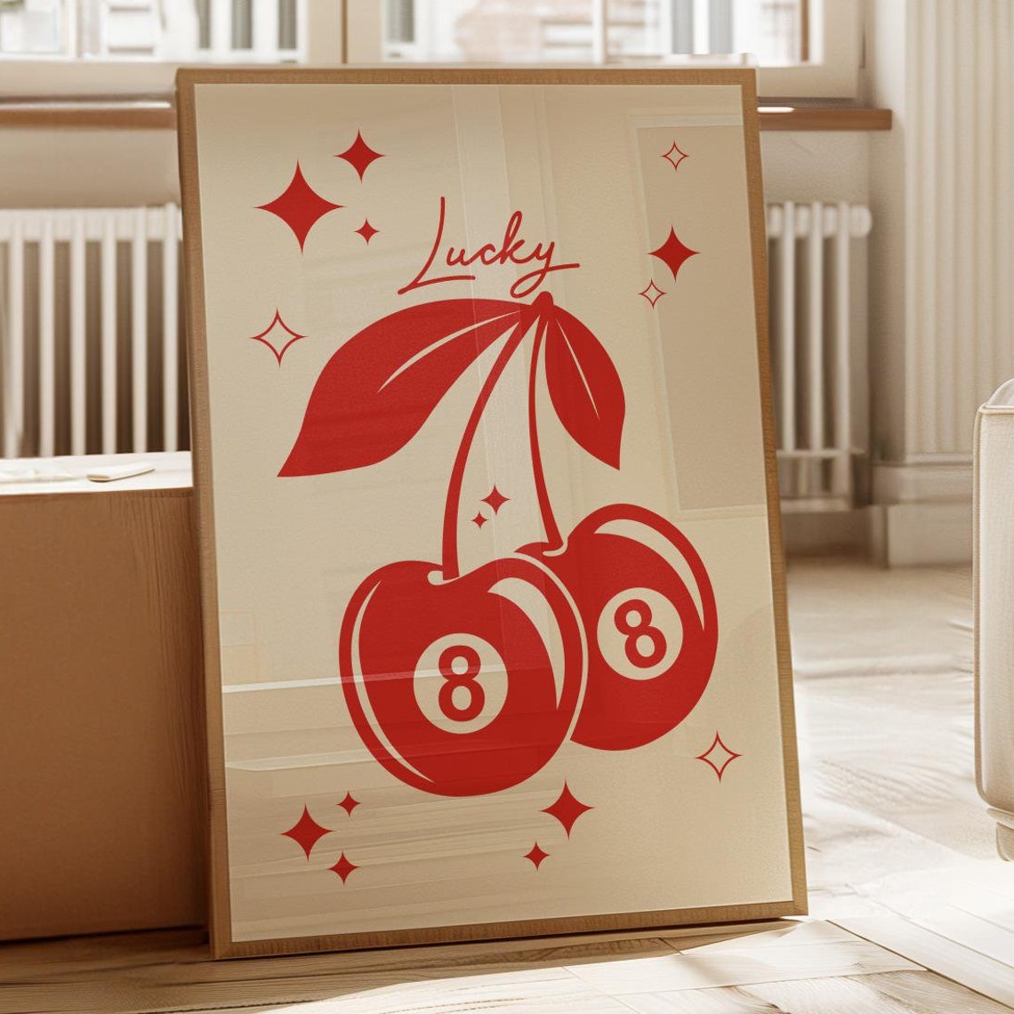 Red Lucky Cherry Magic 8 Ball Retro Pop Fruit Casino Game Room Poster