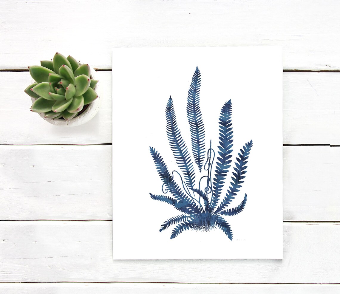 Indigo Blue Fern Cluster Bouquet Botanical Watercolor Poster - Image 3