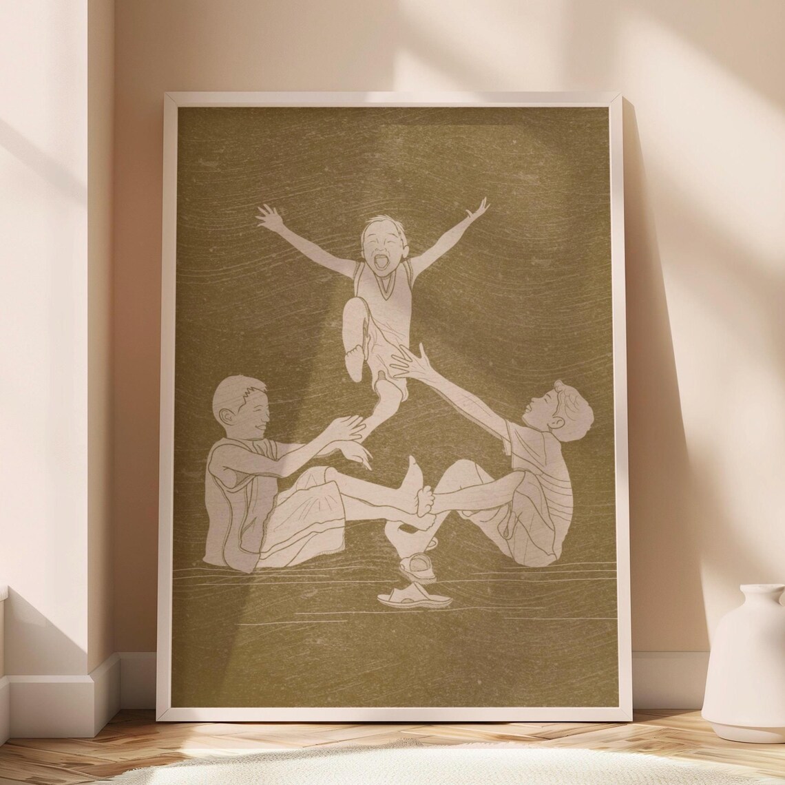 Luksong Baka Filipino Street Game Line Art Kids Playing Nostalgia Culture Poster