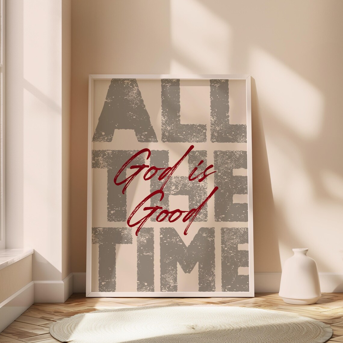 God Is Good All The Time Distressed Block Letter Faith Wall Decor Poster
