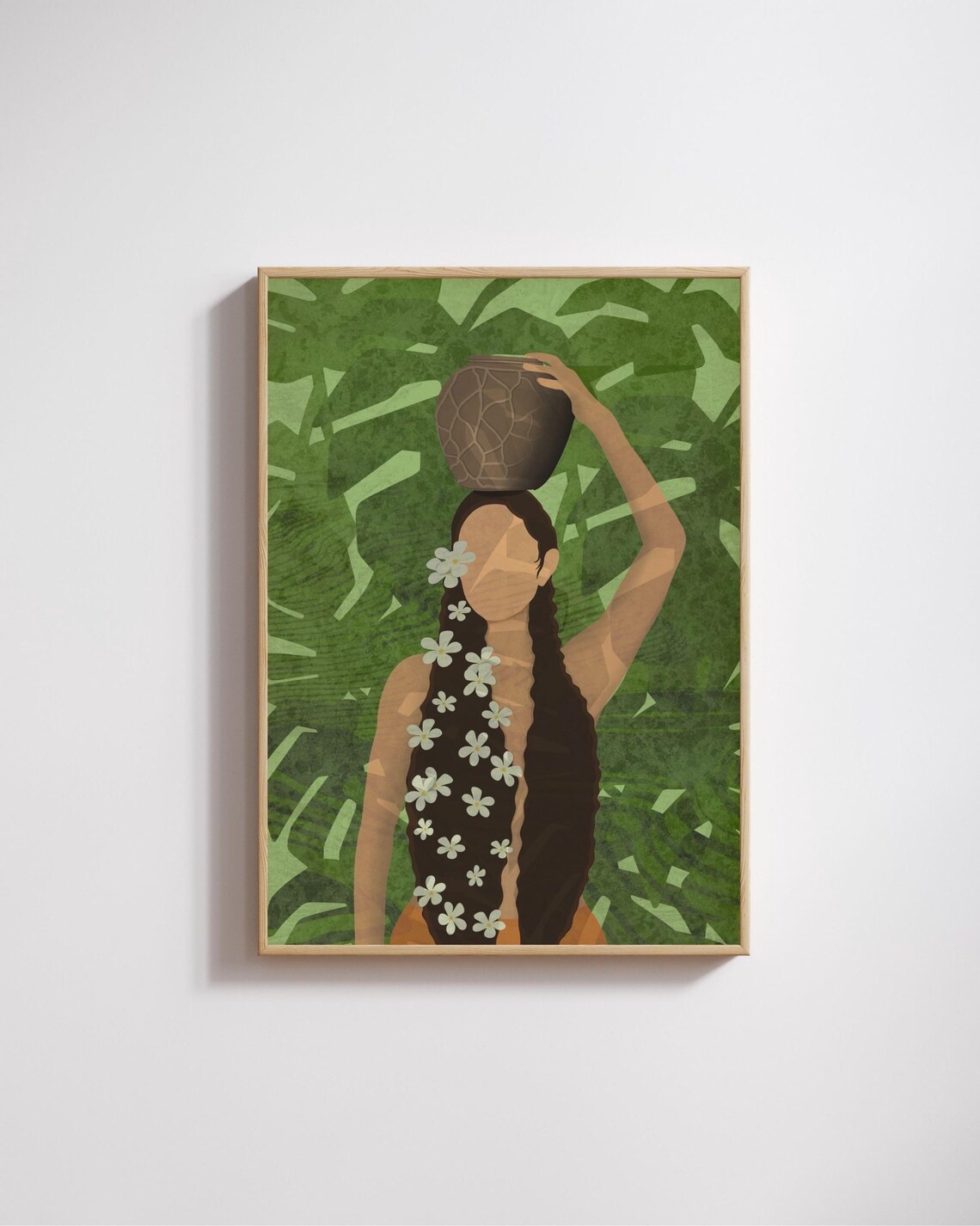 Filipina Woman Clay Water Jar Tropical Green Portrait Art Poster