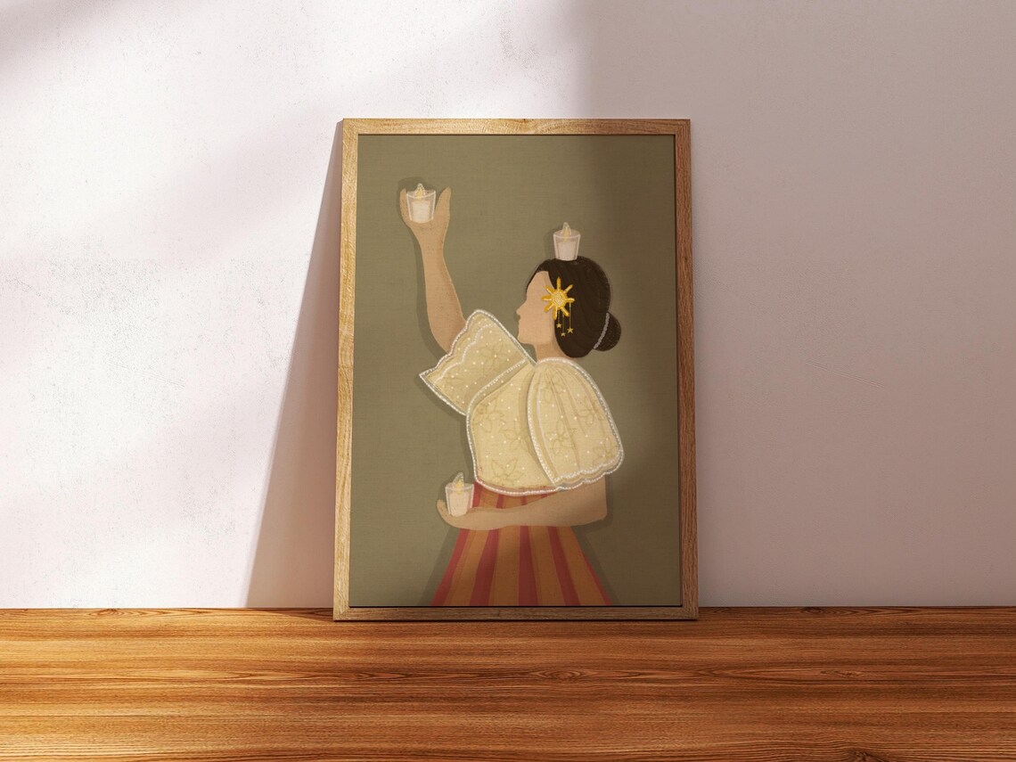 Filipina In Traditional Barot Saya Holding Candles Candle Dance Poster