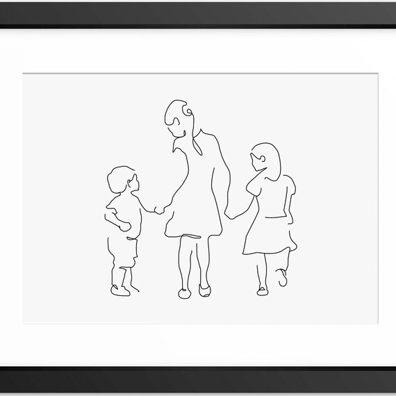 Sibling Art Print Brother And Sister Gift Family Print Family Line Art Mothers Day Print Family Illustration Family Portrait Drawing