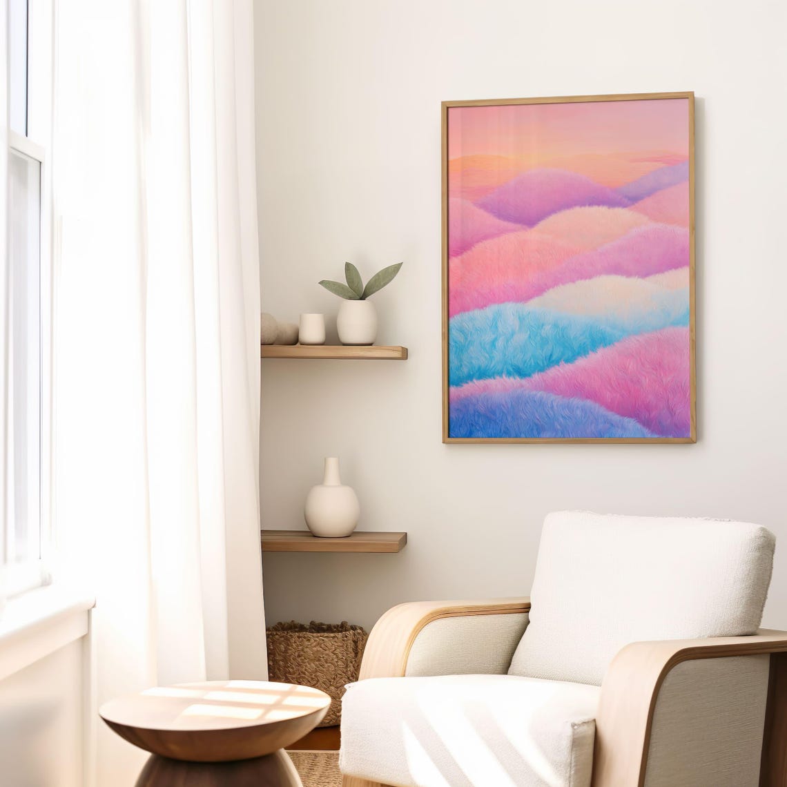Pastel Rainbow Waves Abstract Dreamy Pink Blue Soothing Decor Wall Art - Image 5