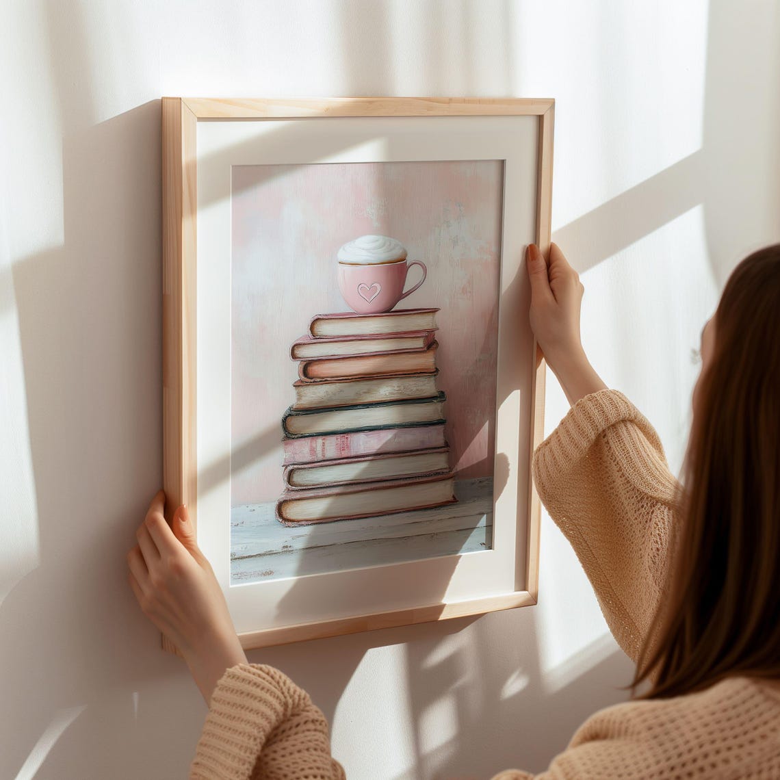 Pink Coffee Cup on Stack of Books Shabby Chic Reading Nook Poster - Image 7
