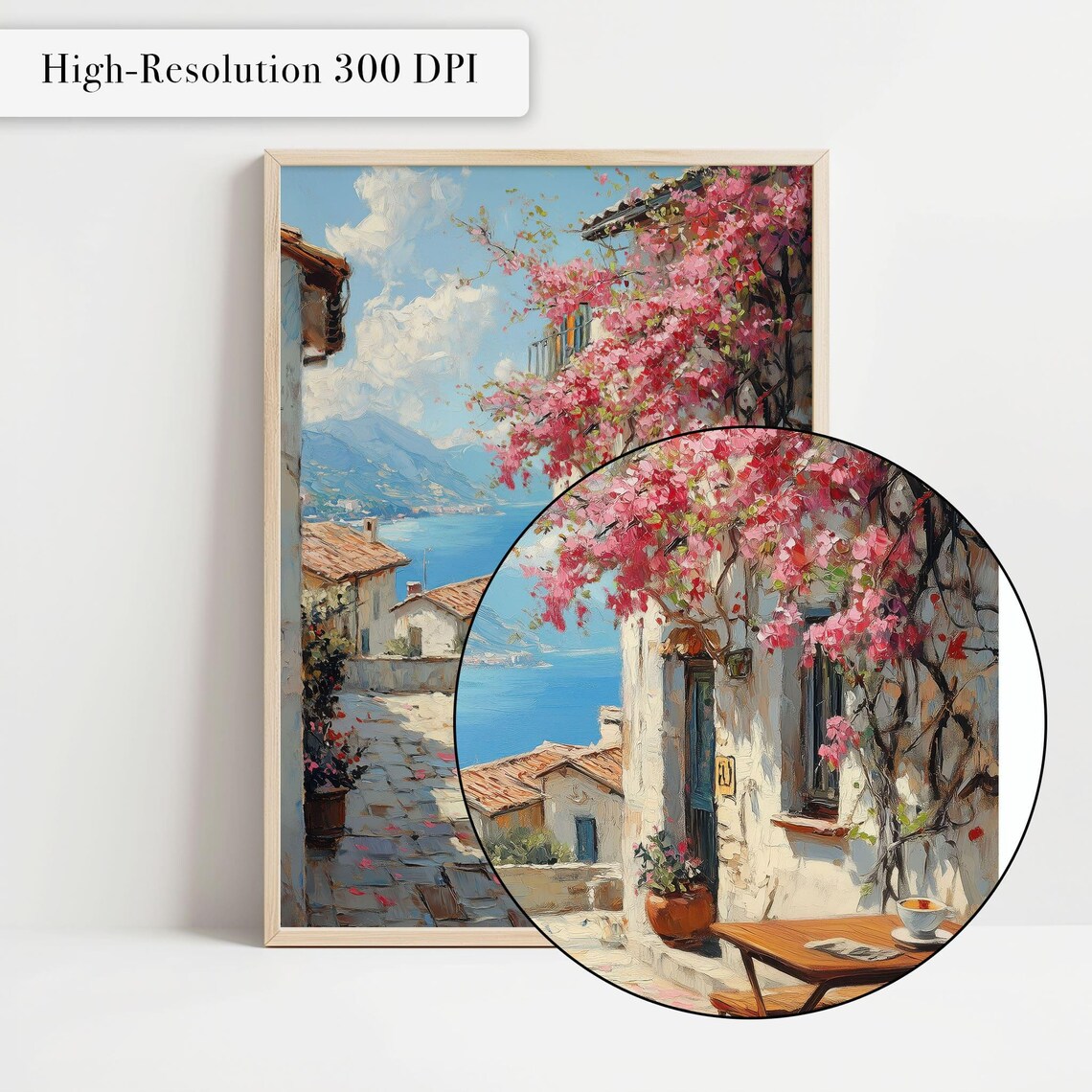 Mediterranean Coastal Village Bougainvillea Seaside Alley Painting Poster - Image 4