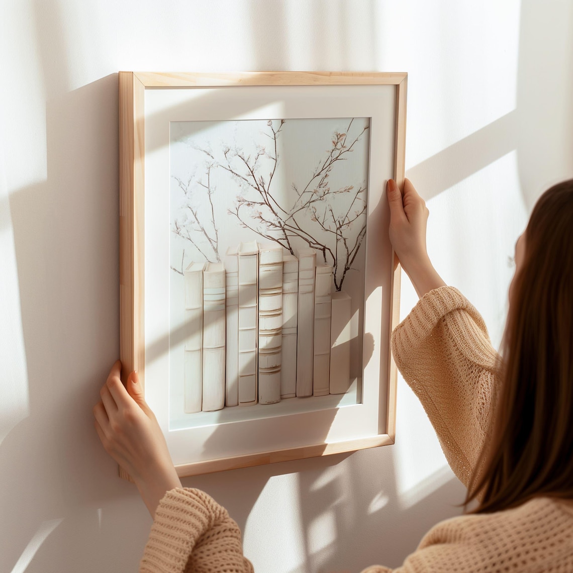 Minimalist Book Lover Art Print, Neutral Reading Nook - Image 7