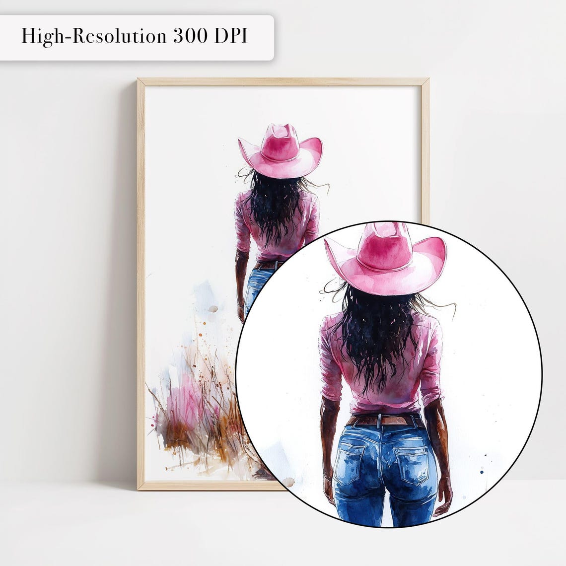 Cowgirl In Pink Hat And Boots Walking Prairie Watercolor Poster - Image 4
