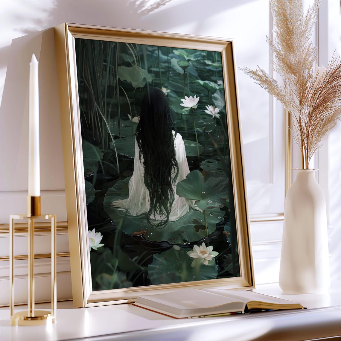 Water Maiden On Lily Pad Lotus Pond Ethereal Fantasy Art Poster - Image 4