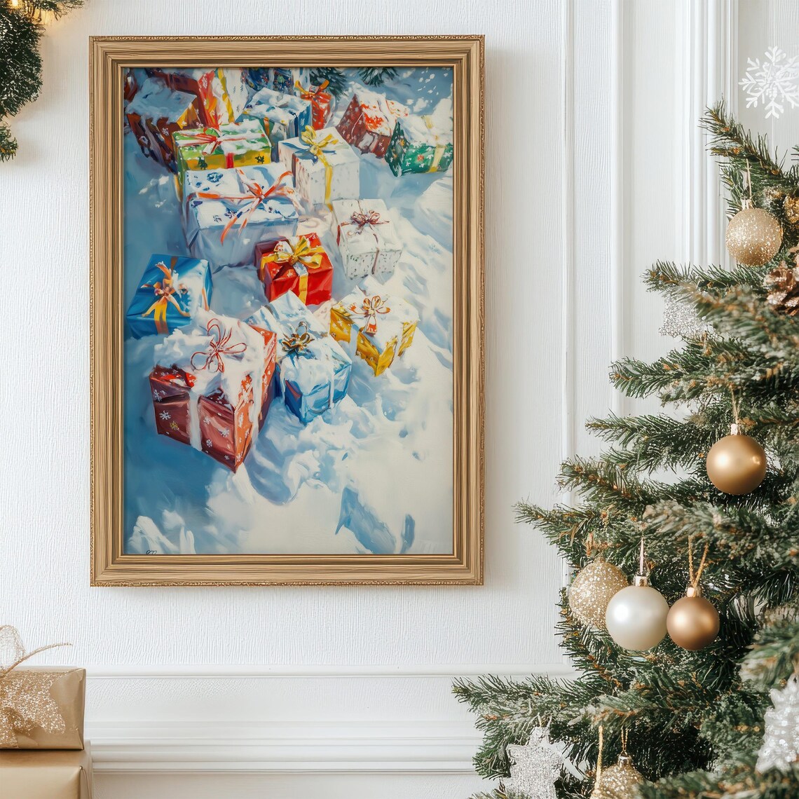 Christmas Gifts Piled in Snow Festive Holiday Presents Wall Poster - Image 6