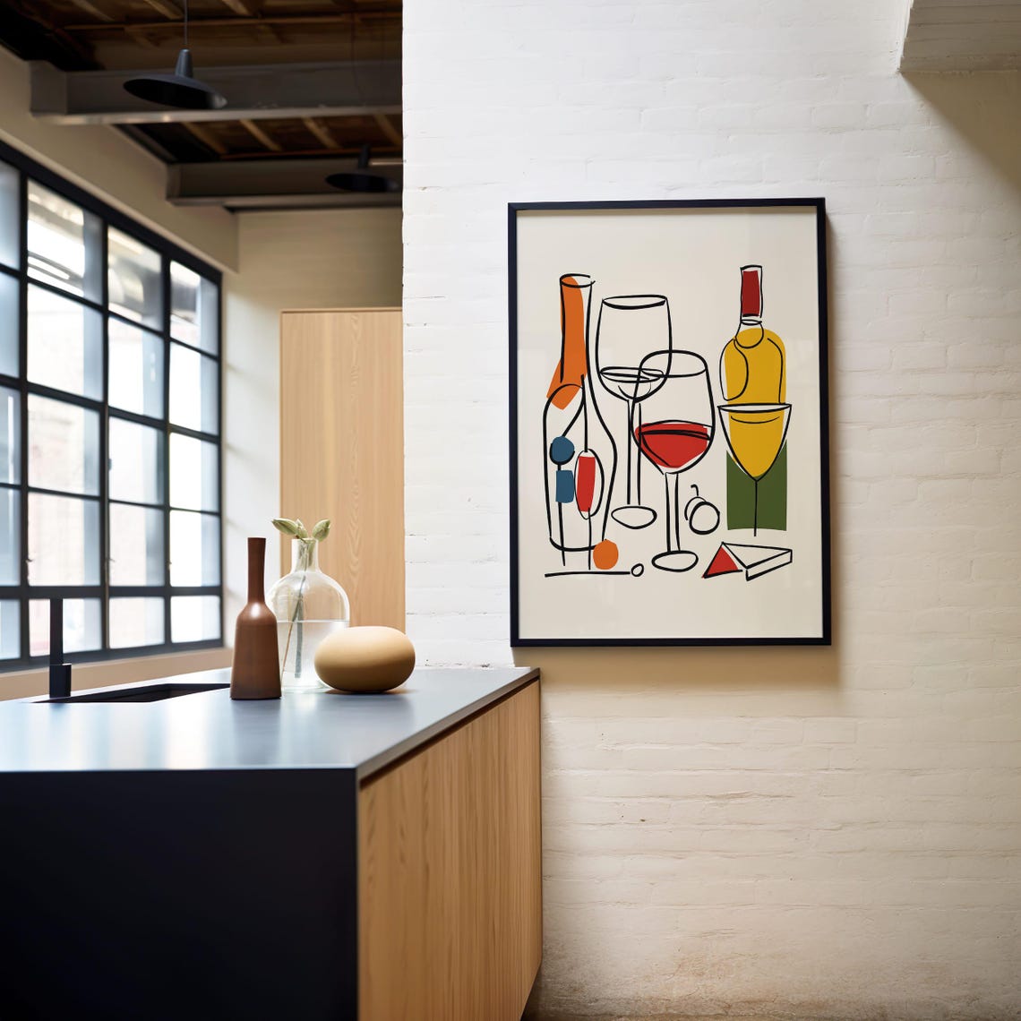 Minimalist Wine Bottles Glasses Line Drawing Home Bar Art Poster - Image 4
