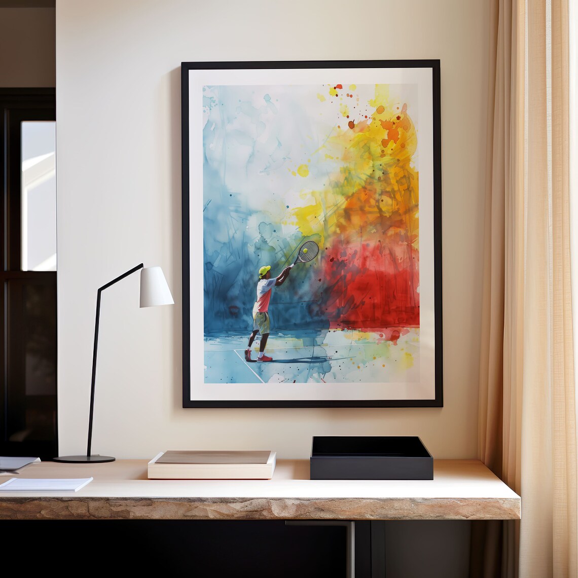 Tennis Player Serve Watercolor Color Splash Sports Art Poster - Image 3