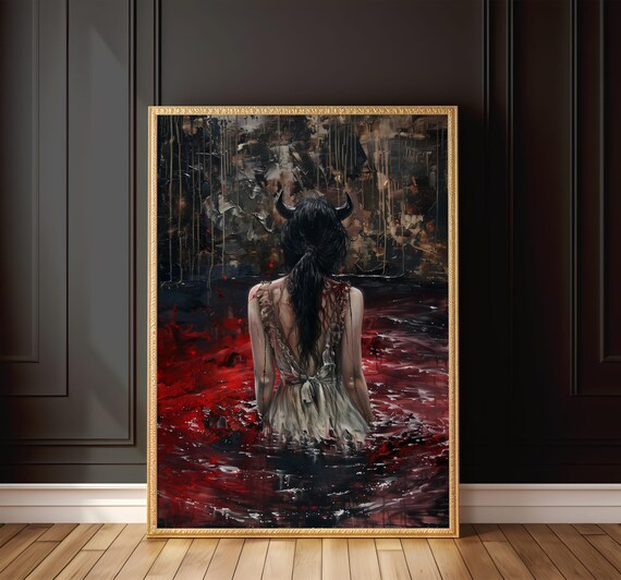 Horned Demon Woman Dark Waters Gothic Fantasy Portrait Art Poster