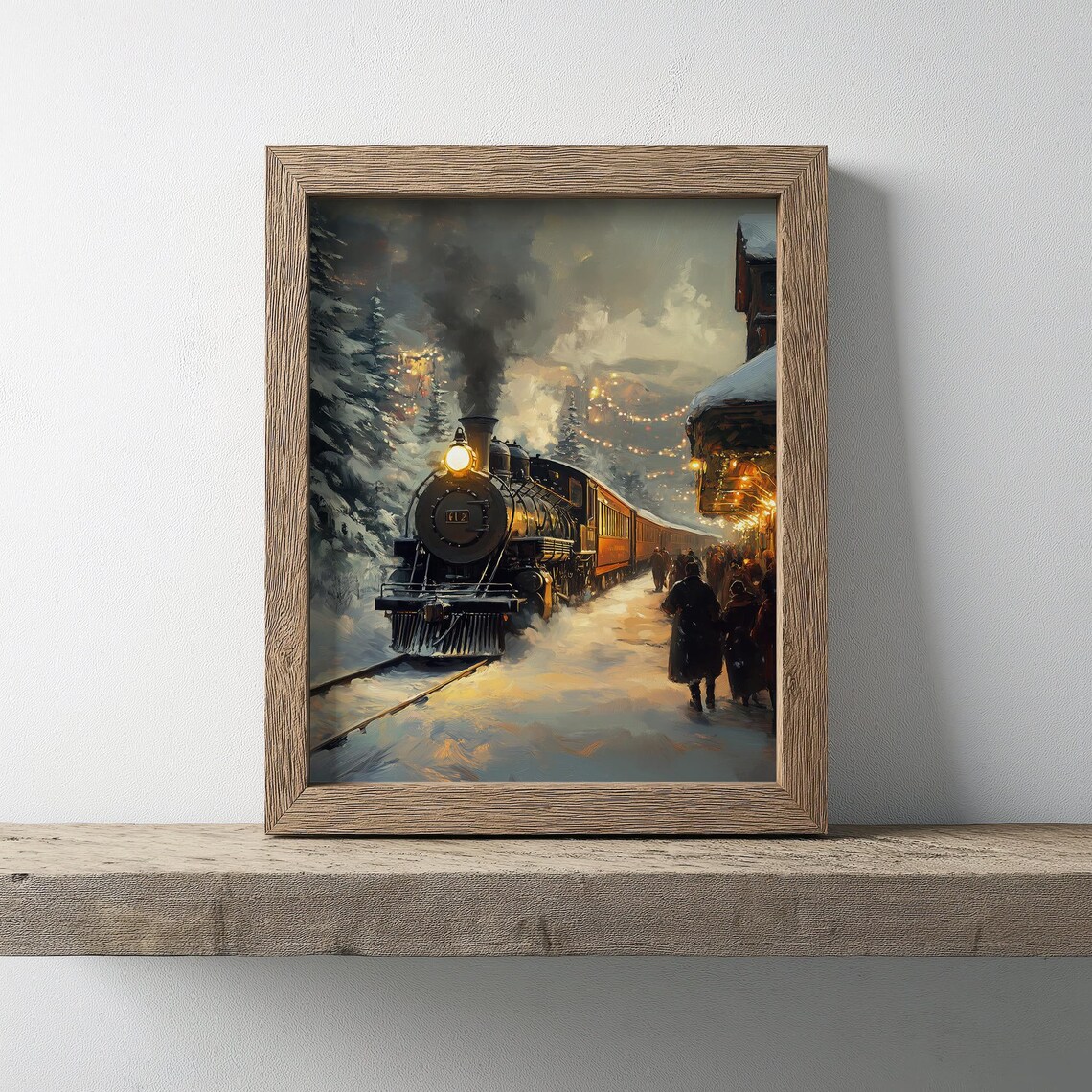 Vintage Steam Locomotive Number 12 Snowy Station Night Poster - Image 6