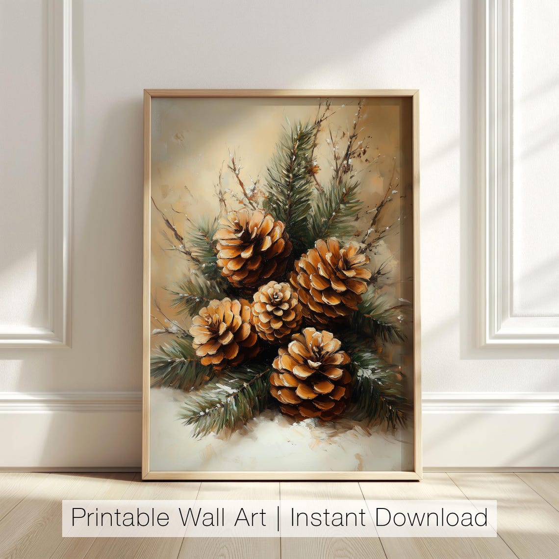 Rustic Pine Cones And Snowy Evergreen Branches Winter Poster