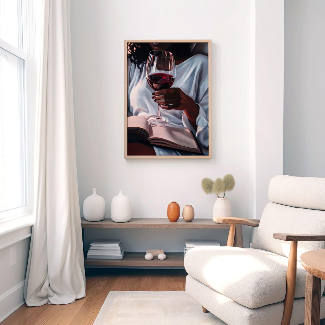 Woman Reading With Red Wine Bookish Evening Painting Gift Poster - Image 2