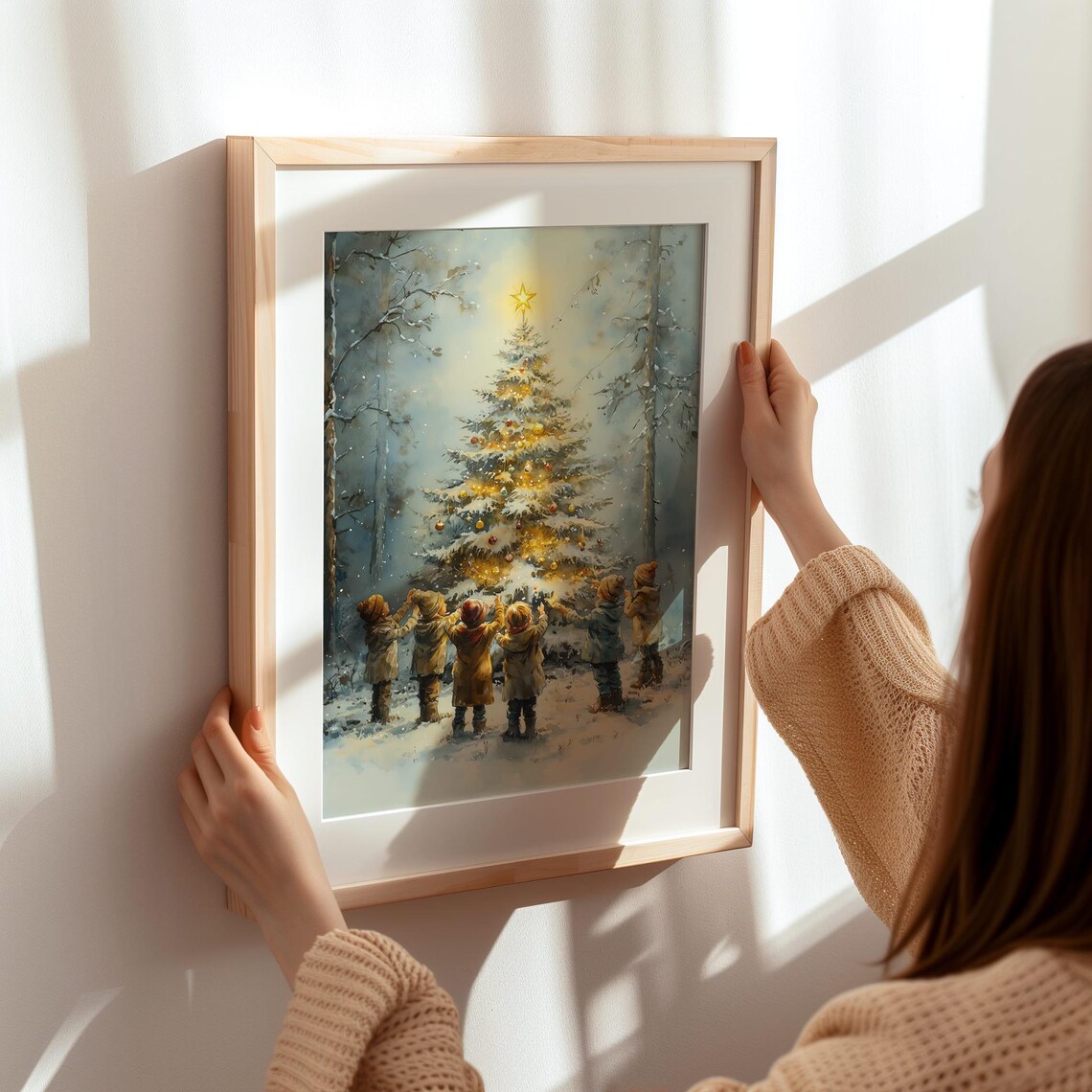 Six Children Around Glowing Christmas Tree Snowy Woods Poster - Image 8