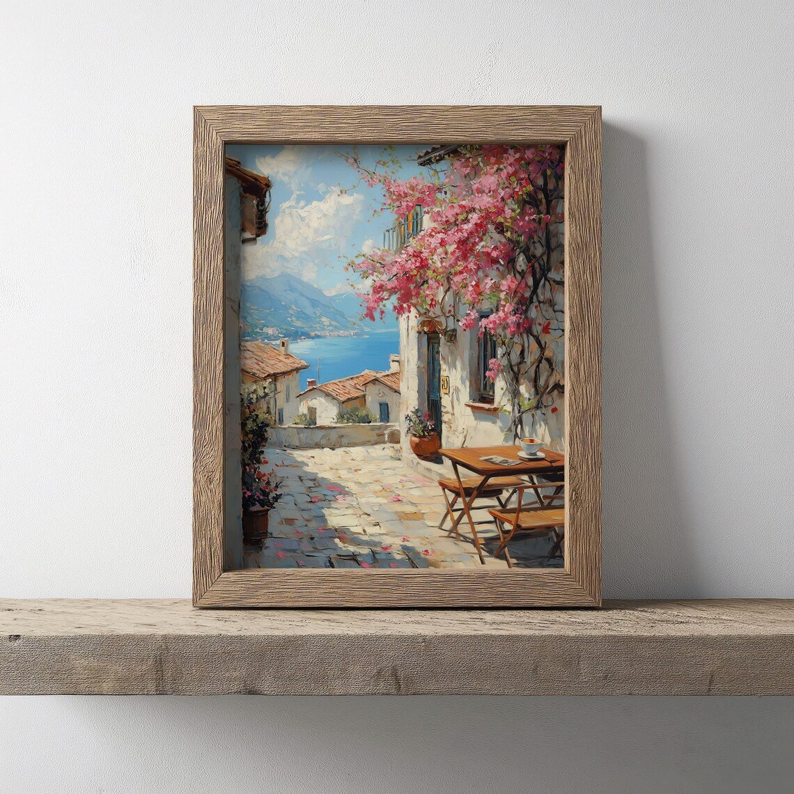 Mediterranean Coastal Village Bougainvillea Seaside Alley Painting Poster - Image 2